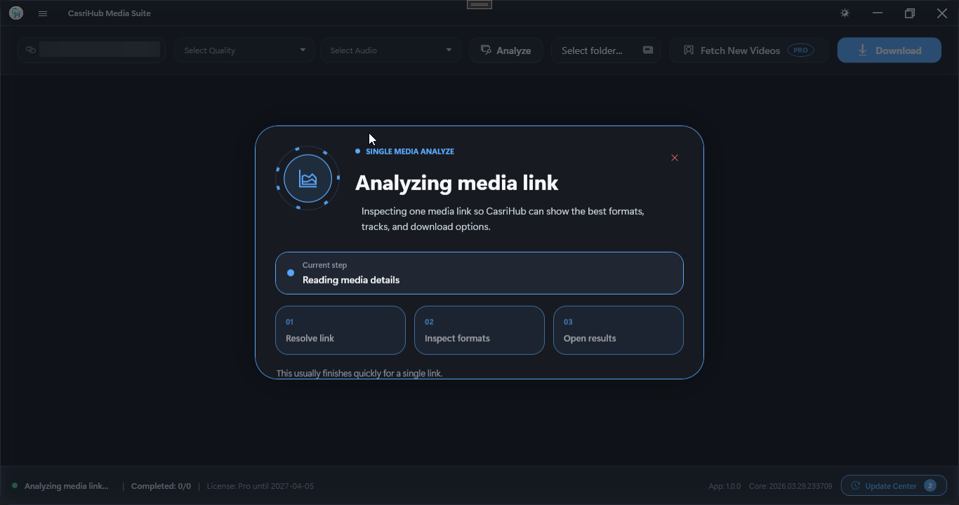 CasriHub Media Suite analyze results window