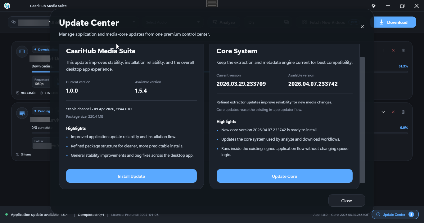 CasriHub Media Suite update center